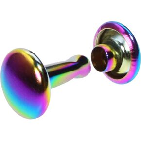 ONLYKXY Rainbow Metallic Leathercraft Rivets Double Cap 8MM/0.3inch Rivet Bottom Snaps for Shoes, Bags,Clothes，Craft and Keychains Leather Rivet Set (30)