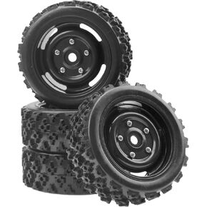 ShareGoo 4Pcs 1/10 On Road Tires & Plastics Wheel Rims 12mm Hex Compatible with Tamiya TT01 Kyosho Sakura D3 Traxxas 4Tec 2.0 1/10 RC On Road Racing & Touring Car (Black)