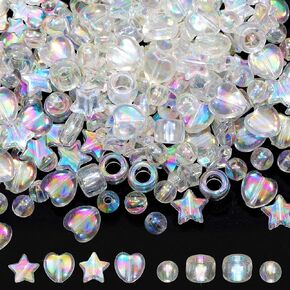 400 Crystal Rondelle Beads - Loose Acrylic Star Heart Round Faceted Transparent Round Beads for Girls Bracelets Jewelry Hair Accessories Making Supplies (Chic Style)