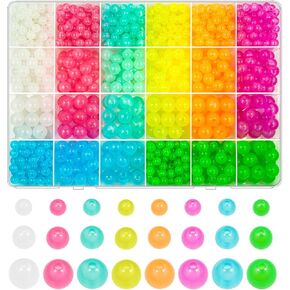 1000Pcs Glow in The Dark Beads Acrylic Luminous Round Beads, 6MM 8MM 10MM Colorful Glowing Plastic Pastel Beads Spacer Beads for DIY Jewelry Craft Necklace Bracelet (Glow)