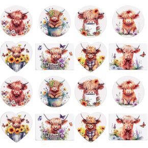 Whaline 16Pcs Highland Cow Focal Silicone Beads Round Rectangle Heart Shape Loose Spacer Beads Assorted Cattle Beads for DIY Crafts Jewelry Necklaces Bracelets Keychain Pen Making