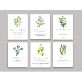 Christian Decor for Wall, Bible Verse Wall Art, Religious Wall Decor, A great Christian religious decoration gift for the living room, church, bedroom，Set of 6 pcs ( 8"x10" ) Unframed (Green leaves)