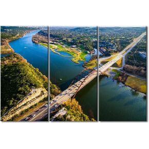 3 Piece The 360 Bridge Canvas Wall Art- The Pennybacker Bridge, Austin Texas Landmark- City Skyline Posters and Prints Gallery Wrap Home Modern Decor | Ready to Hang, 42" Wx28 H