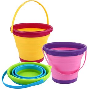 3pcs Foldable Beach Bucket, Kids Beach Bucket Silicone Fodable Beach Toys Potable and Space-Saving Beach Bucket for Toddlers, Easter Egg Hunts, Camping, Travel Fishing Water Pail