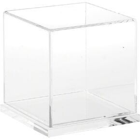 Plymor Small Acrylic Display Case with Hardwood Base, 4" x 4" x 4"