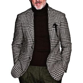 Mens Plaid Pattern Blazer Single Breasted Classic Fit Check Suit Jacket Lapel Coat(M-As Shown in The Picture)