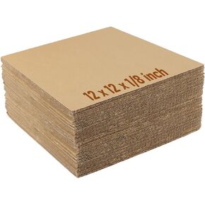 60 Pack 12 x 12 x 1/8 Inch Corrugated Cardboard Sheets, 3mm Thick Cardboard Squares, Flat Packaging Inserts for Shipping, Mailing, DIY and Crafts