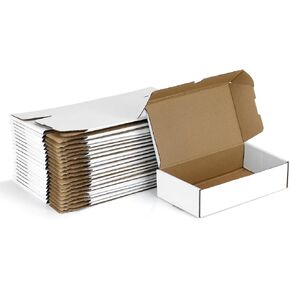 25 Pack Shipping Boxes, White Corrugated Cardboard Packing Small Mailer Box for Mailing Business Packaging, Gifts, Decorations, White & Brown Kraft (8 x 4 x 2 inch)