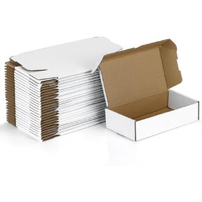 25 Pack Shipping Boxes, White Corrugated Cardboard Packing Small Mailer Box for Mailing Business Packaging, Gifts, Decorations, White & Brown Kraft (8 x 4 x 2 inch)