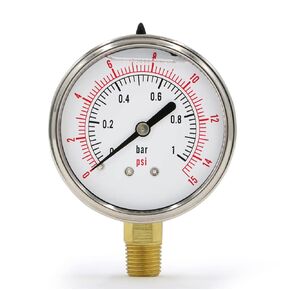 2.5 in. Water Pressure Gauge 0-100 PSI, Stainless Steel Pool Filter Pressure Gauge +/-3-2-3% Accuracy, Oil and Air Pressure Gauge, 1/4 in. NPT Lower Mount Brass Connection