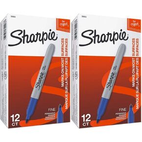 Sharpie 30003 Permanent Markers, 2 Packs of 12 Markers Each for a Total of 24 Markers, Blue; Alcohol-based Ink is Quick-drying and Nontoxic; Durable Ink is Fade-resistant and Water-resistant