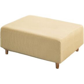 RECYCO Stretch Ottoman Cover Rectangle Storage Stool Slipcovers with Elastic Band, Footrest Protector with Spandex Jacquard Fabric (Beige，X-Large) in Saudi Arabia