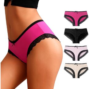 Women's Bikini Underwear Lace Trim Classic Low Rise Lady Smooth Soft Breathable Briefs Hipster Panties Multipack