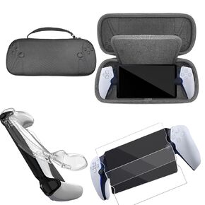 WJIAW Carrying Hard shell bag Full protection Cover Case 2 Pack Tempered Glass screen protector 4 in 1 for PlayStation Portal remote Player handheld travel set (HCP5P-032-1)