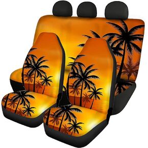 Wanyint Aztec Highland Cow Sunflower Car Seat Covers Full Set for Front Rear SUV Truck Van Sedans Seats Washable Durable Car Accessories Protector for Festival Decor