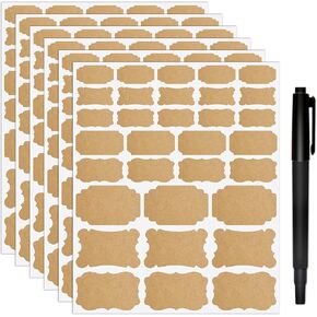 Nardo Visgo Natural Brown Kraft Bottle Labels,Assorted Size Self-Adhesive Removable Kraft Paper Sticker Labels for Essential Oil Bottles,Gift Tags,Mason Jars or Storage Bins,Free Black Marker,192pcs