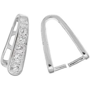 2pcs Adabele Authentic Gold Plated Sterling Silver 12mm Pendant Clasp Pinch Bail 2 Prong Clip Connector 5 Cubic Zirconia Gemstone for Women Men Jewelry Making SS41-2