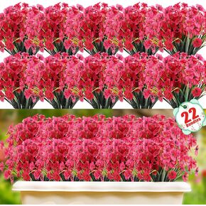 22 Bundles Artificial Flowers Outdoor, Faux Flowers UV Resistant with Plastic Plants, Faux Silk Flowers for Outdoors Outside Front Porch Hanging Planter Window Box Garden Decoration(White)