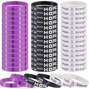Purple Ribbon Awareness Bracelet - 24/48/60pcs Lupus Awareness Products for Women Men, Silicone Wristbands Bulk for Alzheimer's, Pancreatic Cancer, Epilepsy, Domestic Violence Fundraiser Items Gifts