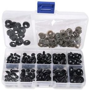 1 Box(100pcs) 6-12mm Black Plastic Safety Eyes Noses with Washers for Puppet Bear Doll Animal Stuffed Toys DIY Sewing Craft