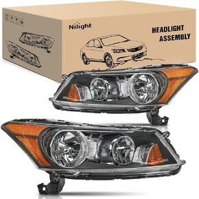 Nilight Headlights Assembly for Honda Accord sedan 2008 2009 2010 2011 2012 Headlamp Black Housing Amber Reflector