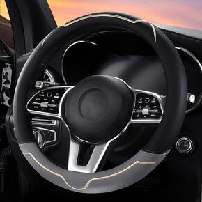 Leather Car Steering Wheel Cover, Cute Steering Wheel Cover Women, Full Surround Protector with Anti-Slip Lining, Universal Fit for Steering Wheel with a Diameter of 14.5"-15" (Blue)