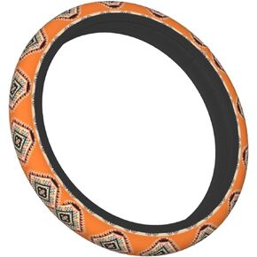 Steering Wheel Cover for Women Men Ethnic Tribal Mexican Native American Style Aztec Geometric Orange Neoprene Steering Wheel Protector Universal Fit Most Car Sedans SUVs - 15 Inch