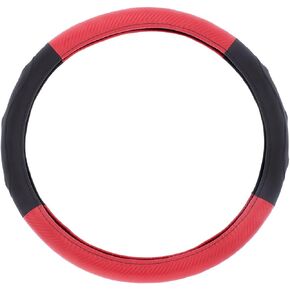 United Pacific 70409 18" Carbon Fiber Pattern Steering Wheel Cover, Engineered Leather Construction, Large Grip – ONE Steering Wheel Cover – Black/Red Carbon Fiber