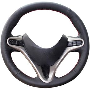 Eiseng DIY Car Steering Wheel Cover for 3 Spoke 8th Honda Civic 2006 2007 2008 2009 2010 2011 Interior Accessories 13.5-14.5 inches Stitch On Wrap Anti Slip Genuine Leather (Black Thread)
