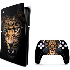 MightySkins Skin Compatible with Playstation 5 Slim Digital Edition Bundle - Leopard Face | Protective, Durable, and Unique Vinyl Decal wrap Cover | Easy to Apply | Made in The USA