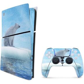 MightySkins Glossy Glitter Skin Compatible with Playstation 5 Slim Digital Edition Bundle - Polar Drift | Protective, Durable High-Gloss Glitter Finish | Easy to Apply | Made in The USA