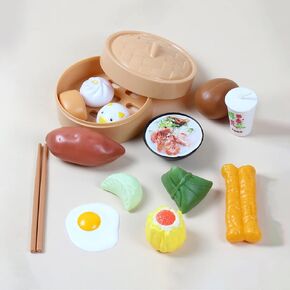 Simulation Chinese Breakfast Food Play Toy Pretend Dramatic Plastic Mini Food Toys Sets Play Kitchen Cooking Accessories for Boys Girls Children Family Dollhouse Furniture, Role Play