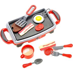 PowerTRC Breakfast Kids Toy Grill Playset for Ages 4-8, Cooking Toys Play Grill Set for Kids, Pretend BBQ Grill with Realistic Sounds Foods Utensils