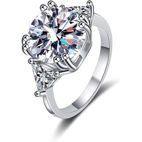 5 Carats Moissanite Ring for Women 3 Stone Engagement Rings Round Cut 18K White Gold Plated 925 Sterling Silver Anniversary Wedding Promise Ring Size 5-9