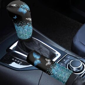 Hot Pink Leopard Print Car Handbrake Cover Gear Shift Knob Cover Set,Wild Cheetah Print Universal Car Interior Accessories