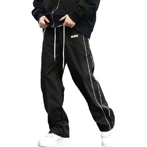 Verdusa Men's Elastic Waist Drawstring Loose Pants Straight Leg Trousers with Pockets