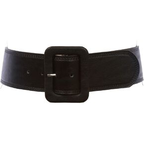 beltiscool Women's 2 1/4" Wide High Waist Rectangular Stitch-edged Leather Belt