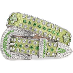 TINIDI Men Women Rhinestone Belts Fashion Four Leaves Punk Rock Studded Leather Belt Bling Bling Belt for Jeans Pants