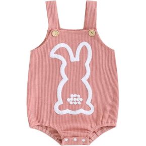 Infant Baby Girl Boy Easter Romper Sleeveless Romper Rabbit Embroidery Onesie Summer Bunny Overalls