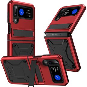 for ZFlip 3/ ZFlip 4 5G Heavy Duty Metal Case with Stand Cover Armor Rugged Compatible with Samsung Galaxy Z flip 3/4 5G Phone Case Hard Funda Black