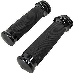 Black Billet Aluminum w/KNURLED Rubber Cushion 1" Motorcycle Grips for Single/Dual External Throttle Cable Harley Sportster, Softail, Dyna, FXR, FX/FL & Touring Models (NOT TBW Models) - Made in USA