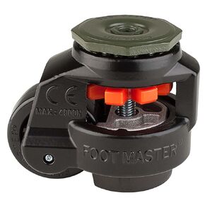 FOOTMASTER GD-80S-BLK-1/2 Nylon Wheel and NBR Pad Leveling Caster, 1100 lbs, Stem Mounted with 0.5" Mounting Hole Diameter, Black Finish