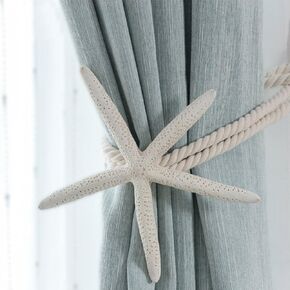 2 Pieces Natural Starfish Curtain Tiebacks Rope Drape Cotton Tie Band Drapery Holdbacks Beige White Room Décor for Indoor/Outdoor