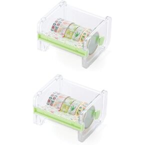 Mvchifay 2 Pack Tape Dispenser Transparent Washi Tape Cutter Roll Tape Holder for Desk (2 Pack-Green)