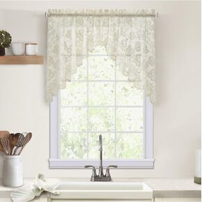 Loft Living Louis Embroidered Floral Lace Window Curtain Tiers Pair 55" x 24" in Ivory