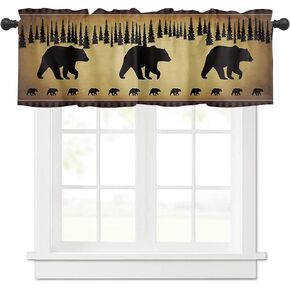 Curtain Valance 54" x 18", Black Bear Forest Silhouettes Window Valances Rod Pocket Curtains Drapes, Vintage Farm Backdrop Short Topper Curtain for Kitchen Cafe Living Room, 1 Panel