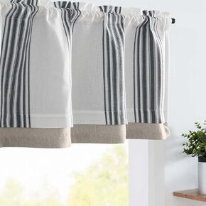 jinchan Striped Blackout Valance Curtain for Kitchen Linen Look Valance for Windows 18 Inch Modern Framhouse Valance for Living Room Bedroom Bathroom Room Darkening Rod Pocket 1 Panel Black on White