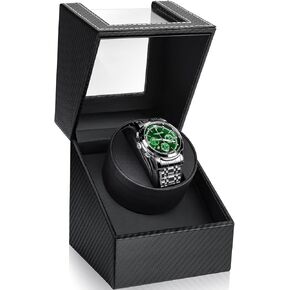SHOWPIN Automatic Single Watch Winder: Mechanical Watch Winder Box for Women and Men Bidirection Rotation AC Adapter or Battery Powered