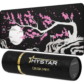 Hystar Extended Gaming Mouse Pad | XXL 36" x 16" | 5mm Thick, Waterproof Surface, Smooth Polyester Fabric, and Natural Rubber Base | Sakura Dark
