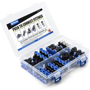 TAILONZ PNEUMATIC 1/4 Inch od Push to Connect Fittings Pneumatic Fittings Kit 12 Spliters+12 Elbows+12 tee+12 Straight +12 Male Straight NPT Thread (60 PCS)